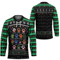 Christmas Colorful Dog Pawprint Hockey Jersey Black Snowflake Pattern Design - Wonder Print Shop