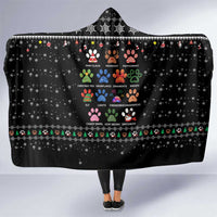 Christmas Colorful Dog Pawprint Hooded Blanket Black Snowflake Pattern Design - Wonder Print Shop