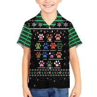 Christmas Colorful Dog Pawprint Kid Hawaiian Shirt Black Snowflake Pattern Design - Wonder Print Shop