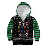 Christmas Colorful Dog Pawprint Kid Hoodie Black Snowflake Pattern Design - Wonder Print Shop