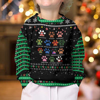Christmas Colorful Dog Pawprint Kid Ugly Christmas Sweater Black Snowflake Pattern Design - Wonder Print Shop