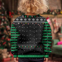 Christmas Colorful Dog Pawprint Kid Ugly Christmas Sweater Black Snowflake Pattern Design - Wonder Print Shop