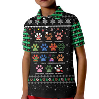 Christmas Colorful Dog Pawprint Kid Polo Shirt Black Snowflake Pattern Design - Wonder Print Shop