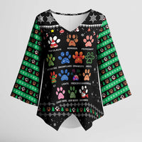 Christmas Colorful Dog Pawprint Kimono Sleeve Blouse Black Snowflake Pattern Design - Wonder Print Shop