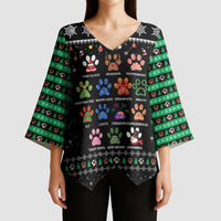 Christmas Colorful Dog Pawprint Kimono Sleeve Blouse Black Snowflake Pattern Design - Wonder Print Shop