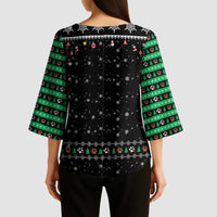 Christmas Colorful Dog Pawprint Kimono Sleeve Blouse Black Snowflake Pattern Design - Wonder Print Shop