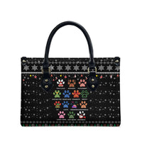 Christmas Colorful Dog Pawprint Leather Bag Black Snowflake Pattern Design - Wonder Print Shop