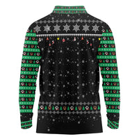 Christmas Colorful Dog Pawprint Long Sleeve Polo Shirt Black Snowflake Pattern Design - Wonder Print Shop