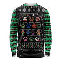 Christmas Colorful Dog Pawprint Long Sleeve Shirt Black Snowflake Pattern Design - Wonder Print Shop