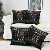 Christmas Colorful Dog Pawprint Pillow Cover Black Snowflake Pattern Design - Wonder Print Shop