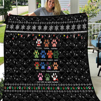Christmas Colorful Dog Pawprint Quilt Black Snowflake Pattern Design - Wonder Print Shop