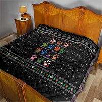 Christmas Colorful Dog Pawprint Quilt Black Snowflake Pattern Design - Wonder Print Shop