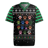 Christmas Colorful Dog Pawprint Rugby Jersey Black Snowflake Pattern Design - Wonder Print Shop