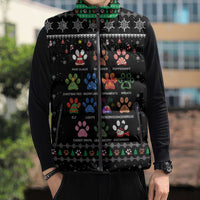 Christmas Colorful Dog Pawprint Sleeveless Puffer Jacket Black Snowflake Pattern Design - Wonder Print Shop
