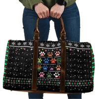 Christmas Colorful Dog Pawprint Travel Bag Black Snowflake Pattern Design - Wonder Print Shop