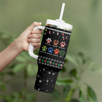 Christmas Colorful Dog Pawprint Tumbler With Handle Black Snowflake Pattern Design - Wonder Print Shop