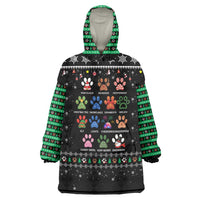 Christmas Colorful Dog Pawprint Wearable Blanket Hoodie Black Snowflake Pattern Design - Wonder Print Shop