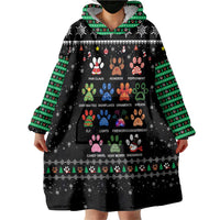 Christmas Colorful Dog Pawprint Wearable Blanket Hoodie Black Snowflake Pattern Design - Wonder Print Shop