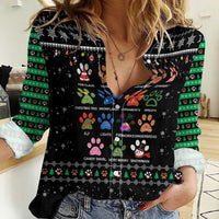 Christmas Colorful Dog Pawprint Women Casual Shirt Black Snowflake Pattern Design - Wonder Print Shop