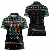 Christmas Colorful Dog Pawprint Women Polo Shirt Black Snowflake Pattern Design - Wonder Print Shop