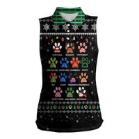 Christmas Colorful Dog Pawprint Women Sleeveless Polo Shirt Black Snowflake Pattern Design - Wonder Print Shop