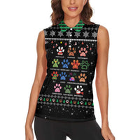 Christmas Colorful Dog Pawprint Women Sleeveless Polo Shirt Black Snowflake Pattern Design - Wonder Print Shop