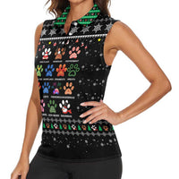 Christmas Colorful Dog Pawprint Women Sleeveless Polo Shirt Black Snowflake Pattern Design - Wonder Print Shop
