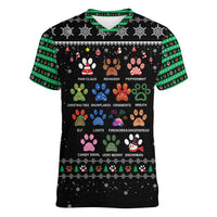 Christmas Colorful Dog Pawprint Women V-Neck T-Shirt Black Snowflake Pattern Design - Wonder Print Shop