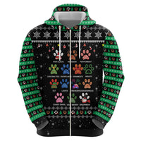 Christmas Colorful Dog Pawprint Zip Hoodie Black Snowflake Pattern Design - Wonder Print Shop