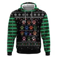 Christmas Colorful Dog Pawprint Zip Hoodie Black Snowflake Pattern Design - Wonder Print Shop