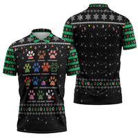 Christmas Colorful Dog Pawprint Zipper Polo Shirt Black Snowflake Pattern Design - Wonder Print Shop