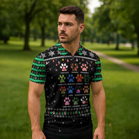 Christmas Colorful Dog Pawprint Zipper Polo Shirt Black Snowflake Pattern Design - Wonder Print Shop