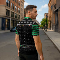 Christmas Colorful Dog Pawprint Zipper Polo Shirt Black Snowflake Pattern Design - Wonder Print Shop