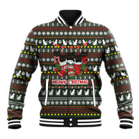 Black Cats in Stockings Baseball Jacket with Meowy Christmas Quote on Festive Pattern Design - Wonder Print Shop