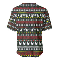 Black Cats in Stockings Baseball Jersey with Meowy Christmas Quote on Festive Pattern Design - Wonder Print Shop
