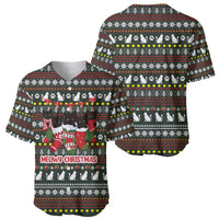 Black Cats in Stockings Baseball Jersey with Meowy Christmas Quote on Festive Pattern Design - Wonder Print Shop