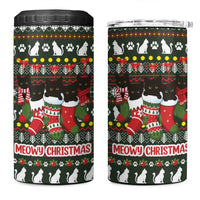 Black Cats in Stockings 4 in 1 Can Cooler Tumbler with Meowy Christmas Quote on Festive Pattern Design - Wonder Print Shop
