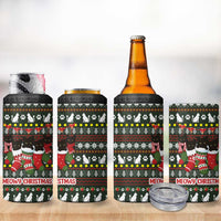 Black Cats in Stockings 4 in 1 Can Cooler Tumbler with Meowy Christmas Quote on Festive Pattern Design - Wonder Print Shop