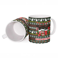 Black Cats in Stockings Ceramic Mug with Meowy Christmas Quote on Festive Pattern Design - Wonder Print Shop