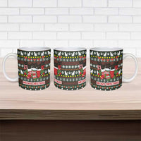 Black Cats in Stockings Ceramic Mug with Meowy Christmas Quote on Festive Pattern Design - Wonder Print Shop