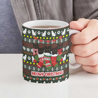 Black Cats in Stockings Ceramic Mug with Meowy Christmas Quote on Festive Pattern Design - Wonder Print Shop
