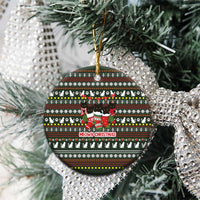Black Cats in Stockings Ceramic Ornament with Meowy Christmas Quote on Festive Pattern Design - Wonder Print Shop