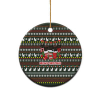 Black Cats in Stockings Ceramic Ornament with Meowy Christmas Quote on Festive Pattern Design - Wonder Print Shop