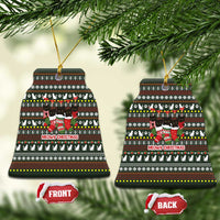Black Cats in Stockings Ceramic Ornament with Meowy Christmas Quote on Festive Pattern Design - Wonder Print Shop