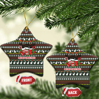 Black Cats in Stockings Ceramic Ornament with Meowy Christmas Quote on Festive Pattern Design - Wonder Print Shop