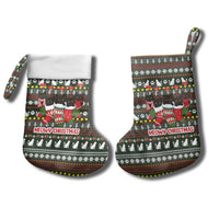 Black Cats in Stockings Christmas Stocking with Meowy Christmas Quote on Festive Pattern Design - Wonder Print Shop