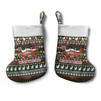 Black Cats in Stockings Christmas Stocking with Meowy Christmas Quote on Festive Pattern Design - Wonder Print Shop