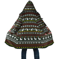 Black Cats in Stockings Cloak with Meowy Christmas Quote on Festive Pattern Design - Wonder Print Shop