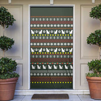 Black Cats in Stockings Door Cover with Meowy Christmas Quote on Festive Pattern Design - Wonder Print Shop