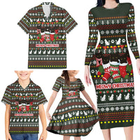 Black Cats in Stockings Family Matching Long Sleeve Bodycon Dress and Hawaiian Shirt with Meowy Christmas Quote on Festive Pattern Design - Wonder Print Shop